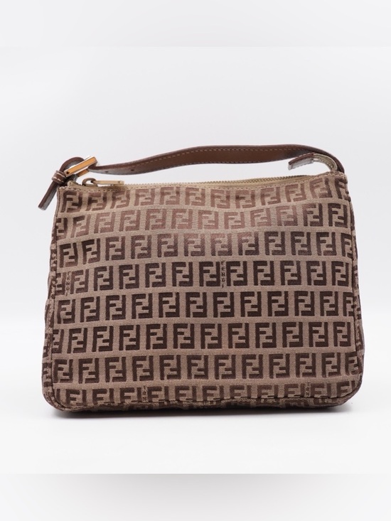 Fendi Handbags - Fendi Brown and Tan Zucca Canvas Wristlet